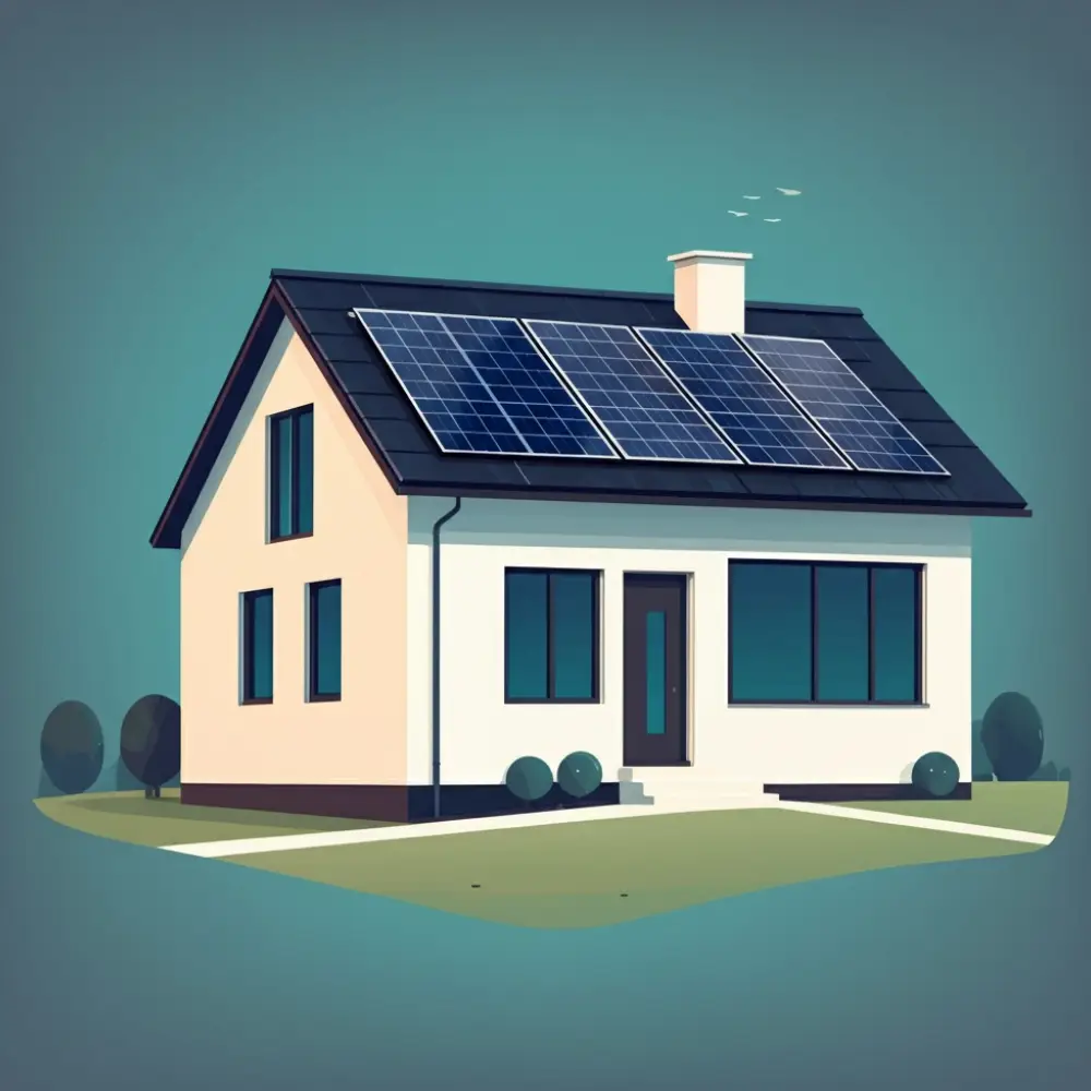 Modern house with solar panels on the roof representing energy efficient residential property